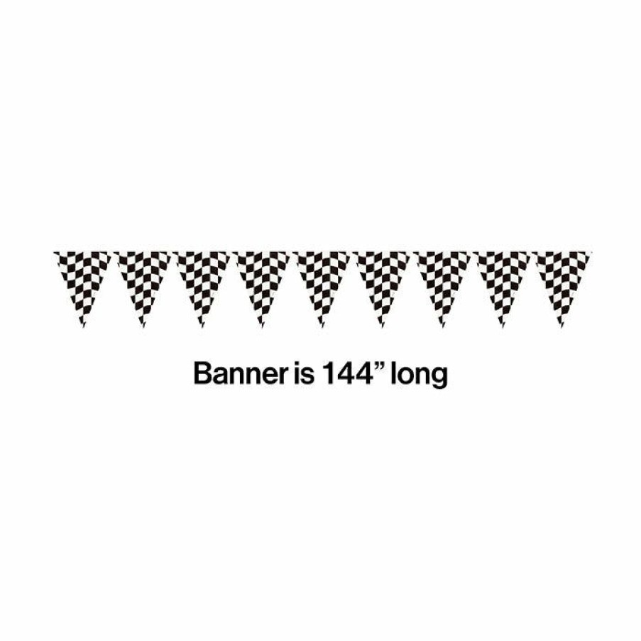 Sports * | Creative Converting Black And White Check Banner Racing Theme Party Decorations