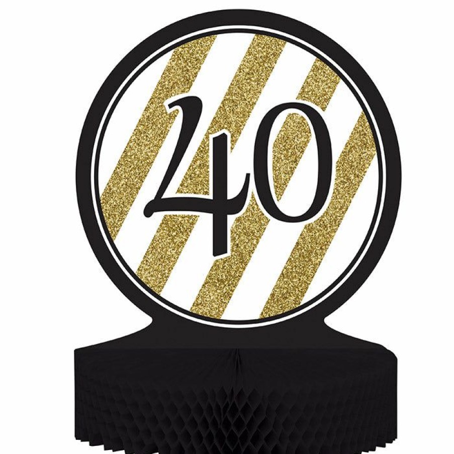 Birthdays * | Creative Converting Adult Birthday Party Themes Black And Gold 40Th Birthday Centerpiece