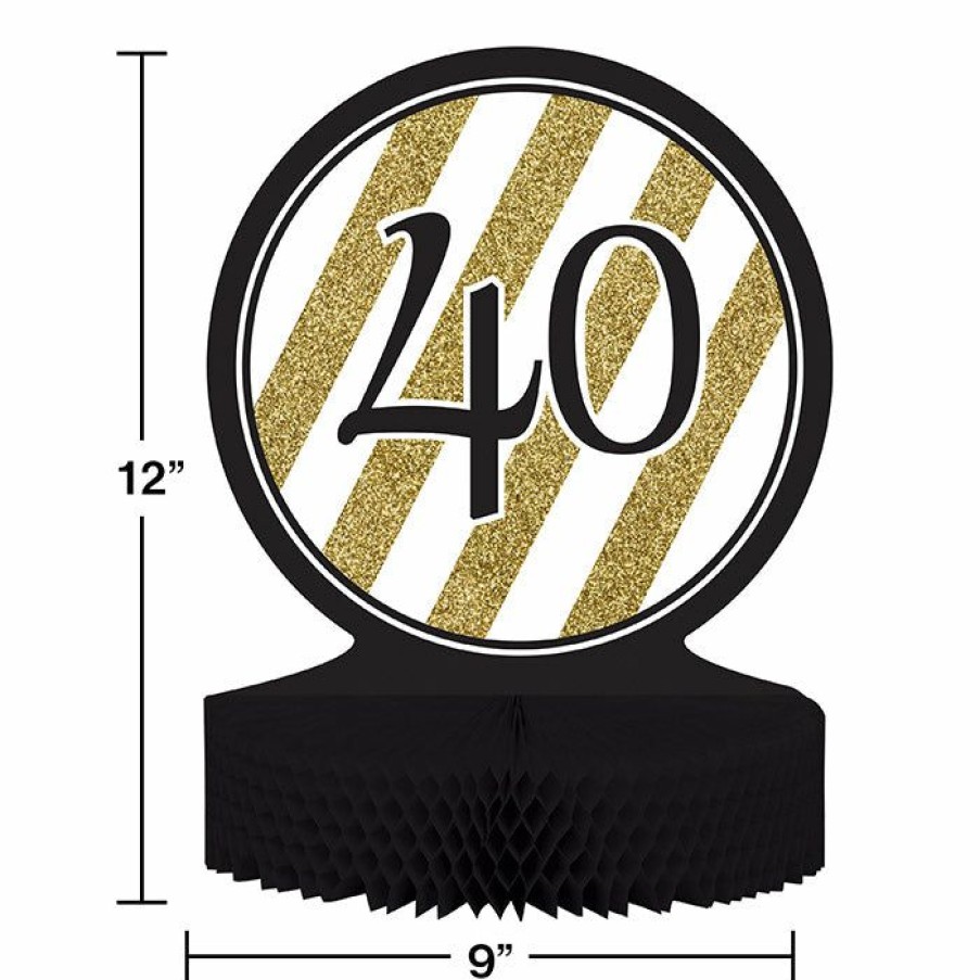 Birthdays * | Creative Converting Adult Birthday Party Themes Black And Gold 40Th Birthday Centerpiece