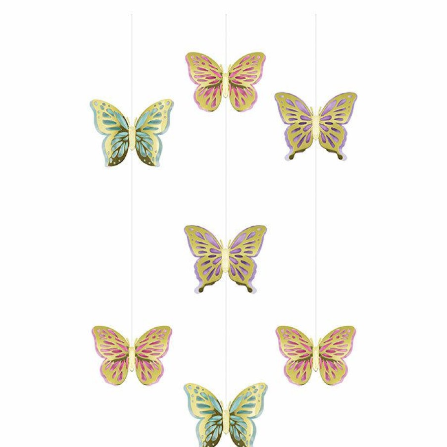 Birthdays * | Creative Converting Kids Birthday Party Themes Butterfly Shimmer Hanging Cutouts W/ Honeycomb, Foil 3Ct