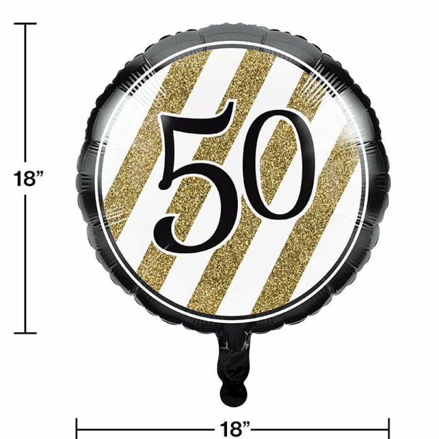 Birthdays * | Creative Converting Black & Gold Metallic Balloon 18 , '50