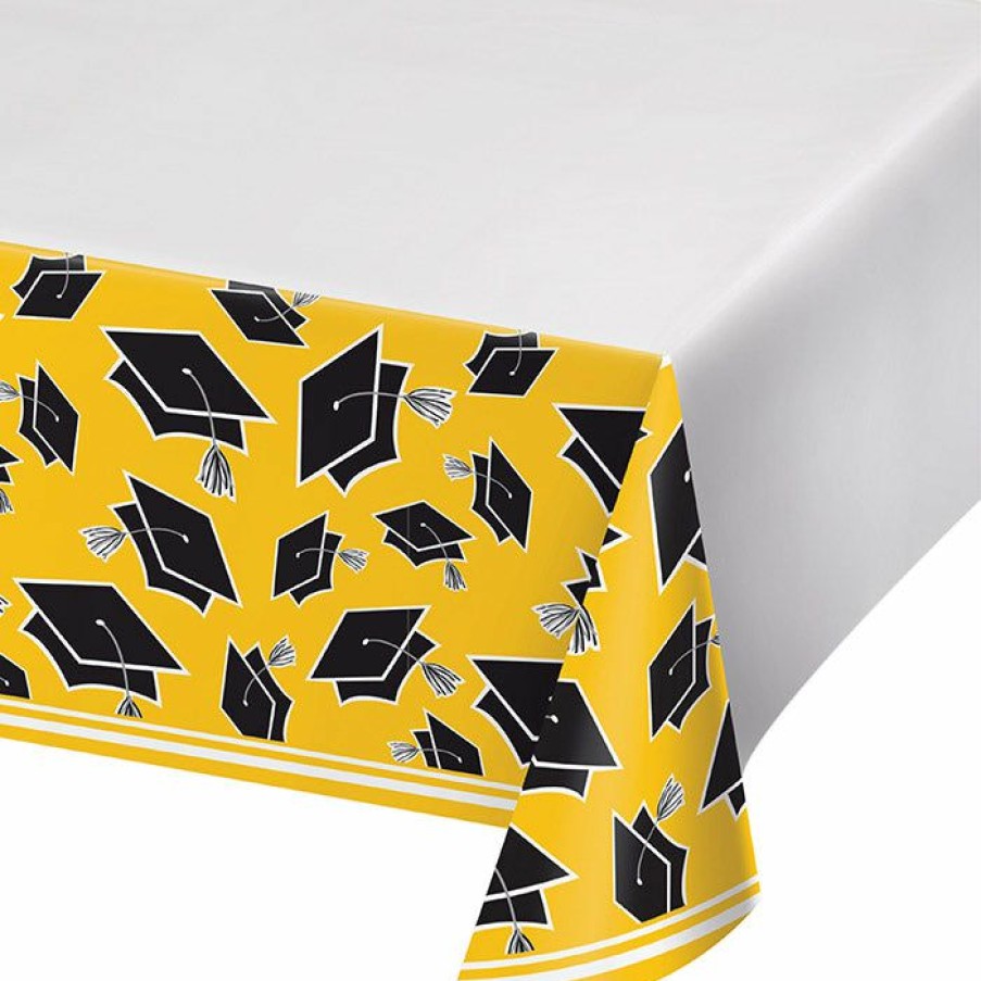 Graduation Party Supplies * | Creative Converting Graduation Party Supplies Graduation School Spirit Yellow Table Cover