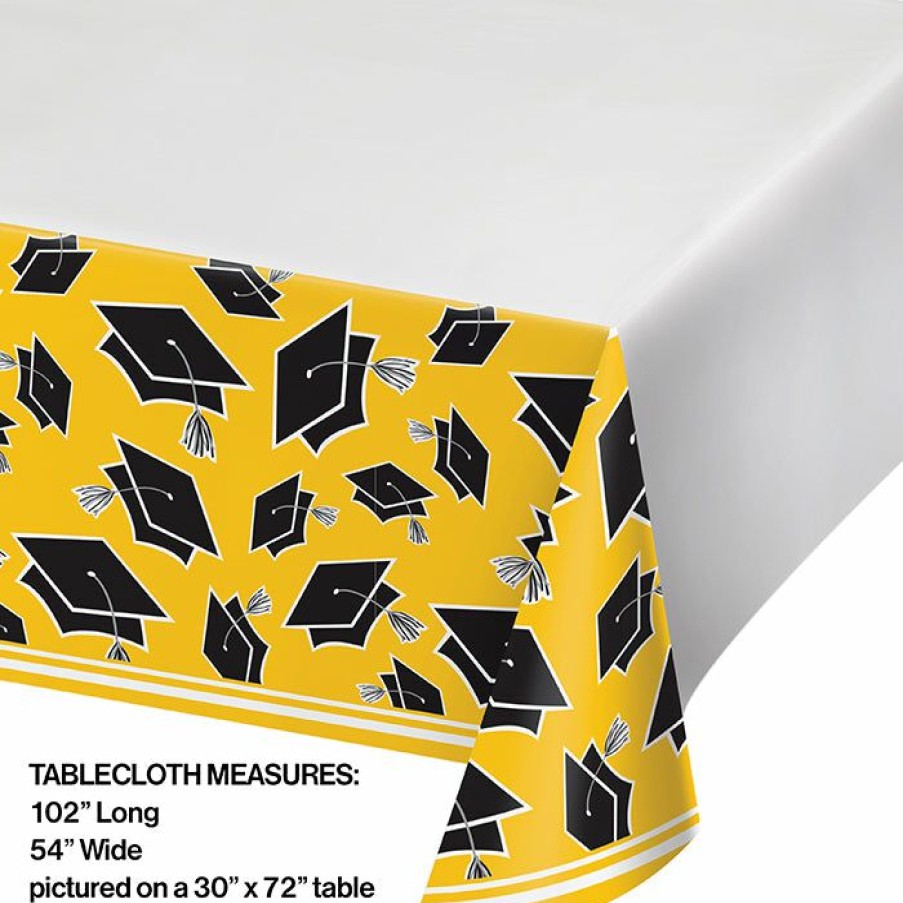 Graduation Party Supplies * | Creative Converting Graduation Party Supplies Graduation School Spirit Yellow Table Cover