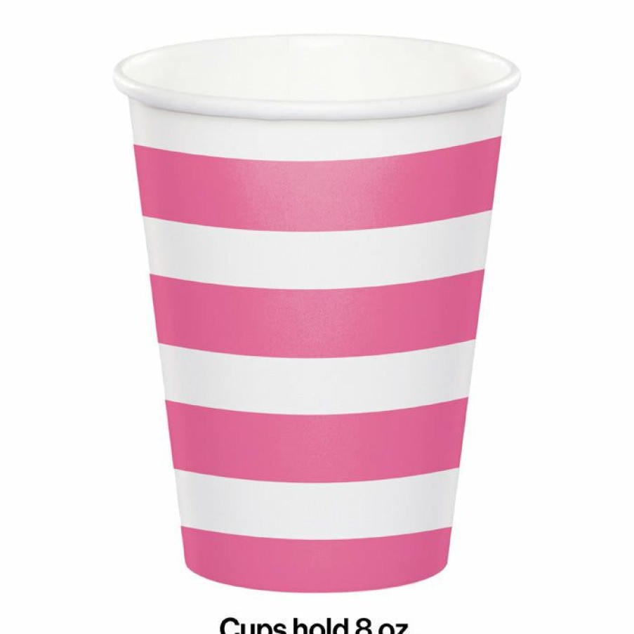 Themed Tableware * | Creative Converting Themed Tableware Dots & Stripes Candy Pink Hot/Cold Cups 8Oz. 8Ct