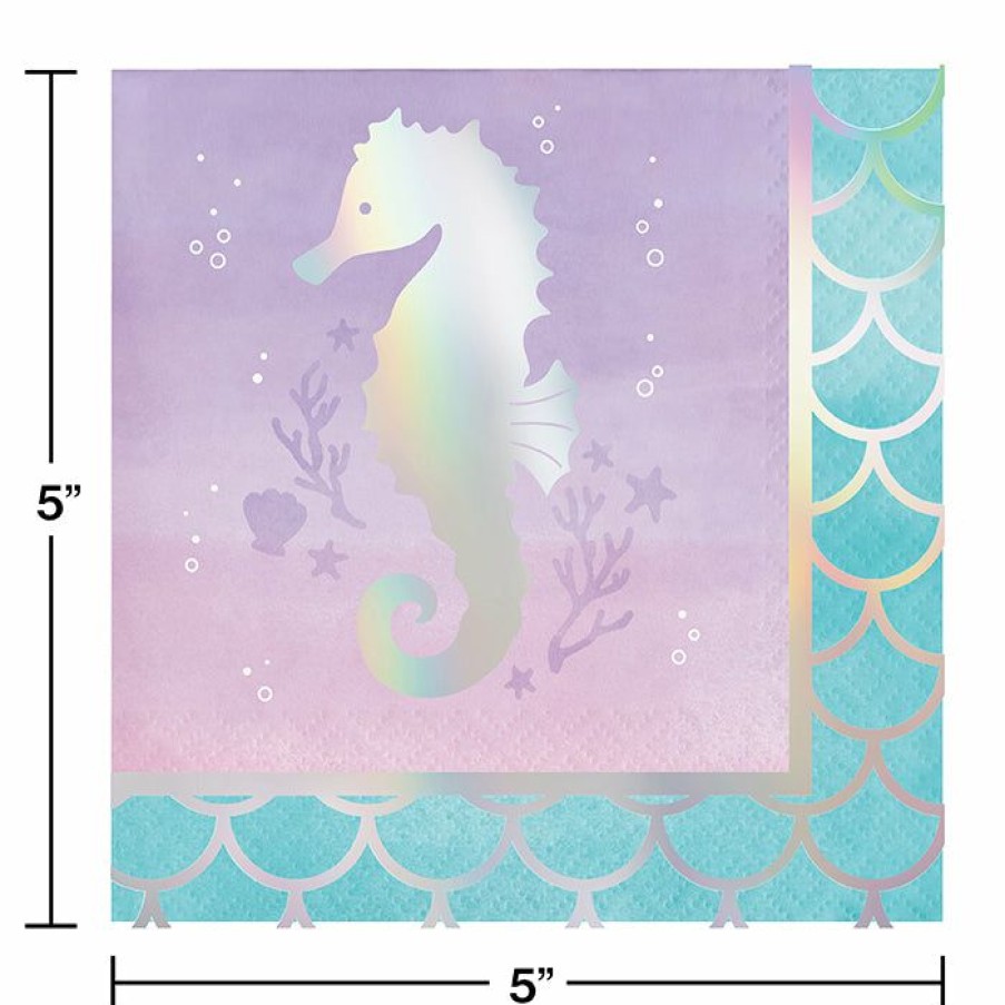 Birthdays * | Creative Converting Kids Birthday Party Themes Iridescent Mermaid Party Beverage Napkins, 16 Ct