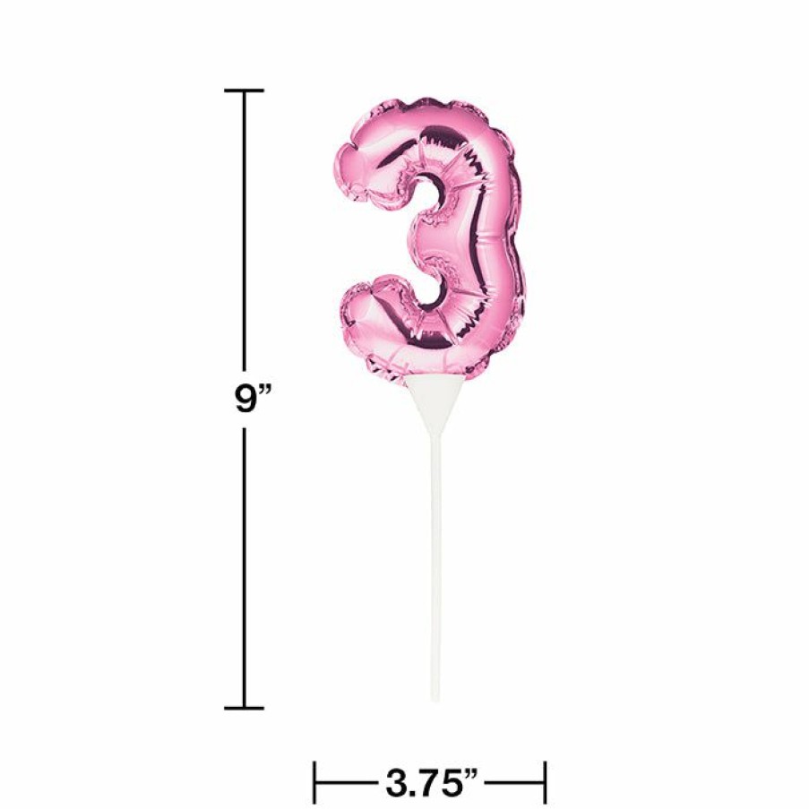 General Decorations * | Creative Converting Pink 3 Number Balloon Cake Topper (12/Case) General Decorations