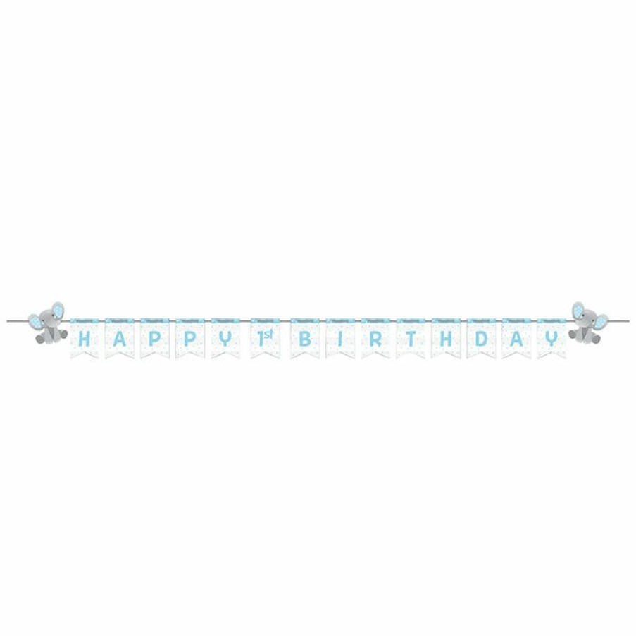 Birthdays * | Creative Converting Enchanting Elephants Boy Shaped Banner With Ribbon & Stickers, Diy