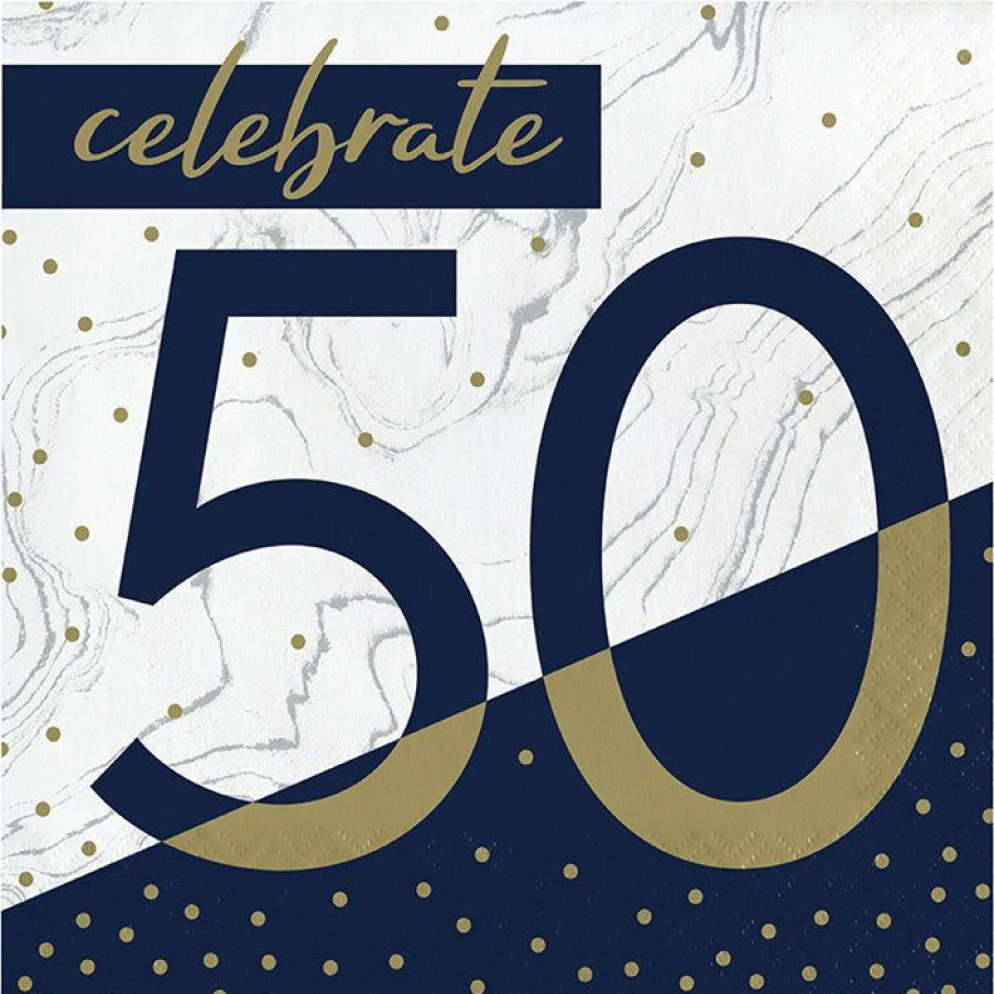 Birthdays * | Creative Converting Navy & Gold Milestone Luncheon Napkin, 50 16Ct Adult Birthday Party Themes