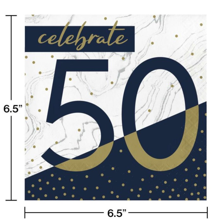 Birthdays * | Creative Converting Navy & Gold Milestone Luncheon Napkin, 50 16Ct Adult Birthday Party Themes