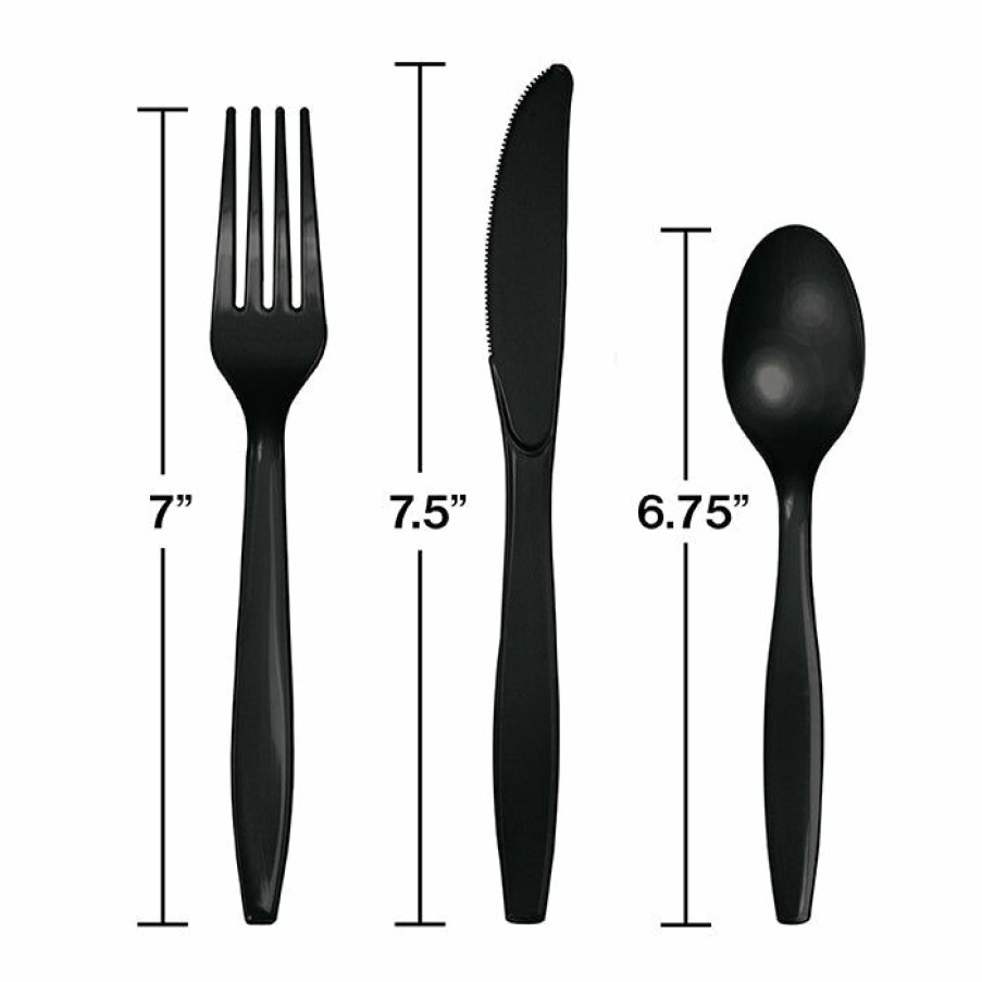 Solid Color Tableware * | Creative Converting Black Assorted Plastic Cutlery, 24 Ct Solid Color Tableware