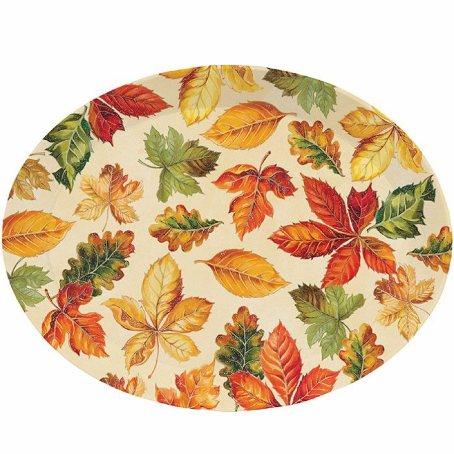 Holidays * | Creative Converting Thanksgiving Party Decorations Thanksgiving Oval Plastic Tray, Fall Leaves 1Ct