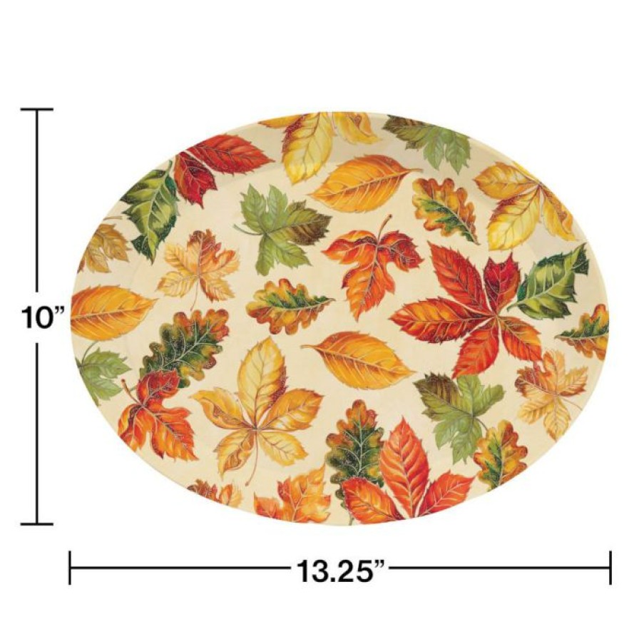 Holidays * | Creative Converting Thanksgiving Party Decorations Thanksgiving Oval Plastic Tray, Fall Leaves 1Ct