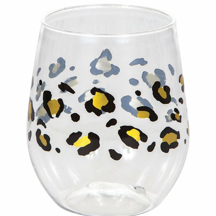 Themed Tableware * | Creative Converting Leopard 14Oz Stemless Wine Glass, Foil 1Ct Themed Tableware