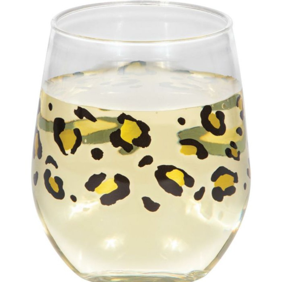 Themed Tableware * | Creative Converting Leopard 14Oz Stemless Wine Glass, Foil 1Ct Themed Tableware