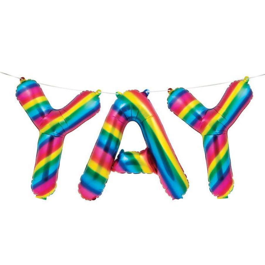 Birthdays * | Creative Converting Rainbow Foil Birthday Balloon Banner, Yay (Case Pack Of 36) Kids Birthday Party Themes