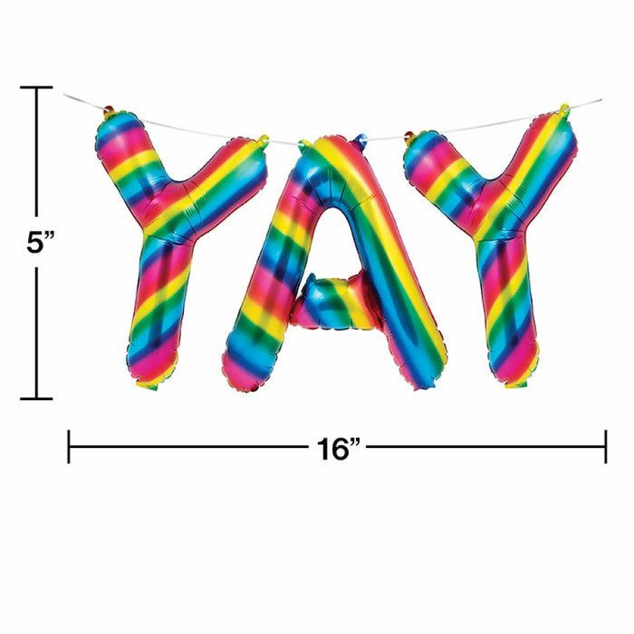 Birthdays * | Creative Converting Rainbow Foil Birthday Balloon Banner, Yay (Case Pack Of 36) Kids Birthday Party Themes