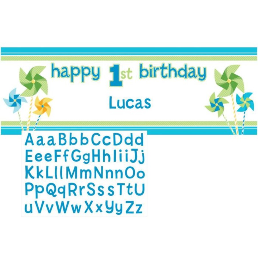 Birthdays * | Creative Converting Turning One Boy Giant Party Banner 20 Inch X 60 Inch With Stickers (6/Case)