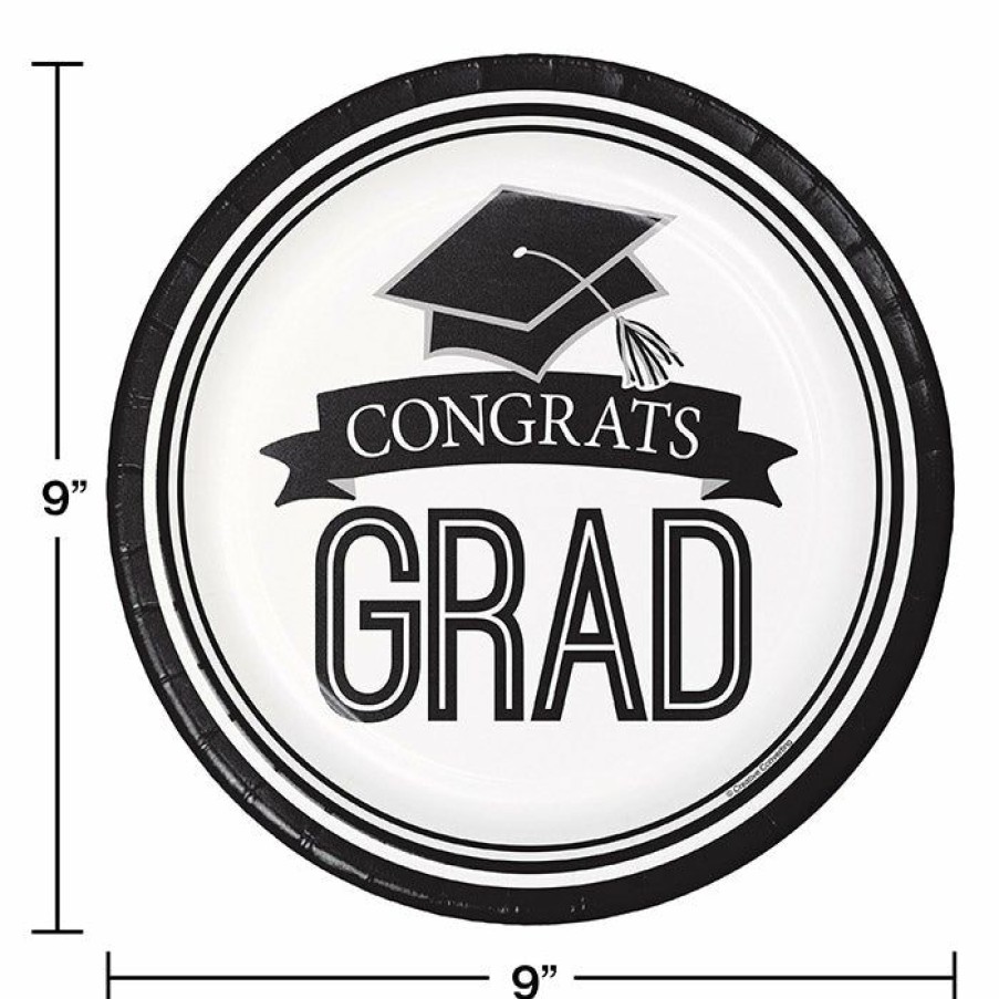 Graduation Party Supplies * | Creative Converting Graduation School Spirit White Paper Plates, 18 Ct Graduation Party Supplies