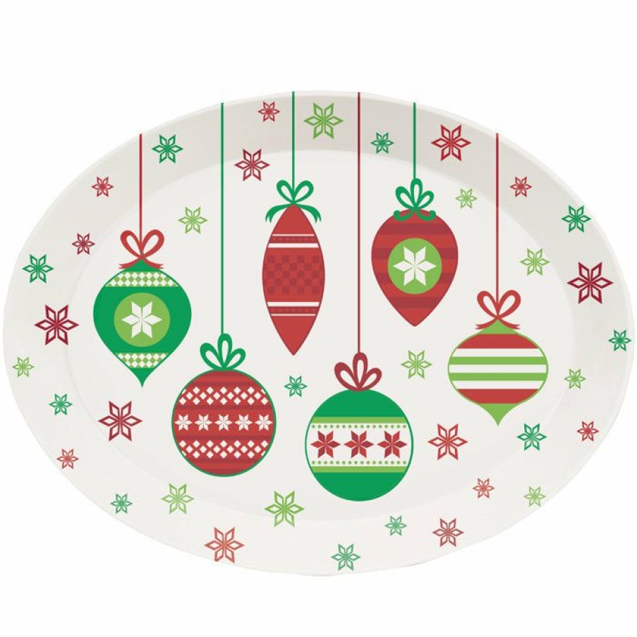 Holidays * | Creative Converting Christmas Plastic Tray, 10 X 14 Oval, Christmas Ornaments Christmas Party Supplies