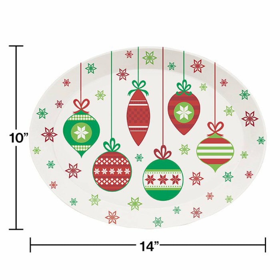 Holidays * | Creative Converting Christmas Plastic Tray, 10 X 14 Oval, Christmas Ornaments Christmas Party Supplies