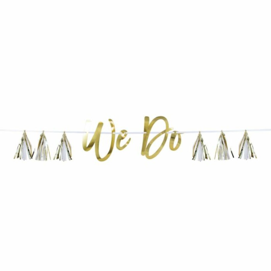 Bridal And Wedding * | Creative Converting Bridal And Wedding We Do White And Gold Tassel Banner (1/Pkg)