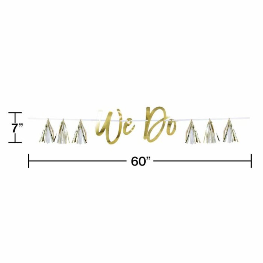 Bridal And Wedding * | Creative Converting Bridal And Wedding We Do White And Gold Tassel Banner (1/Pkg)