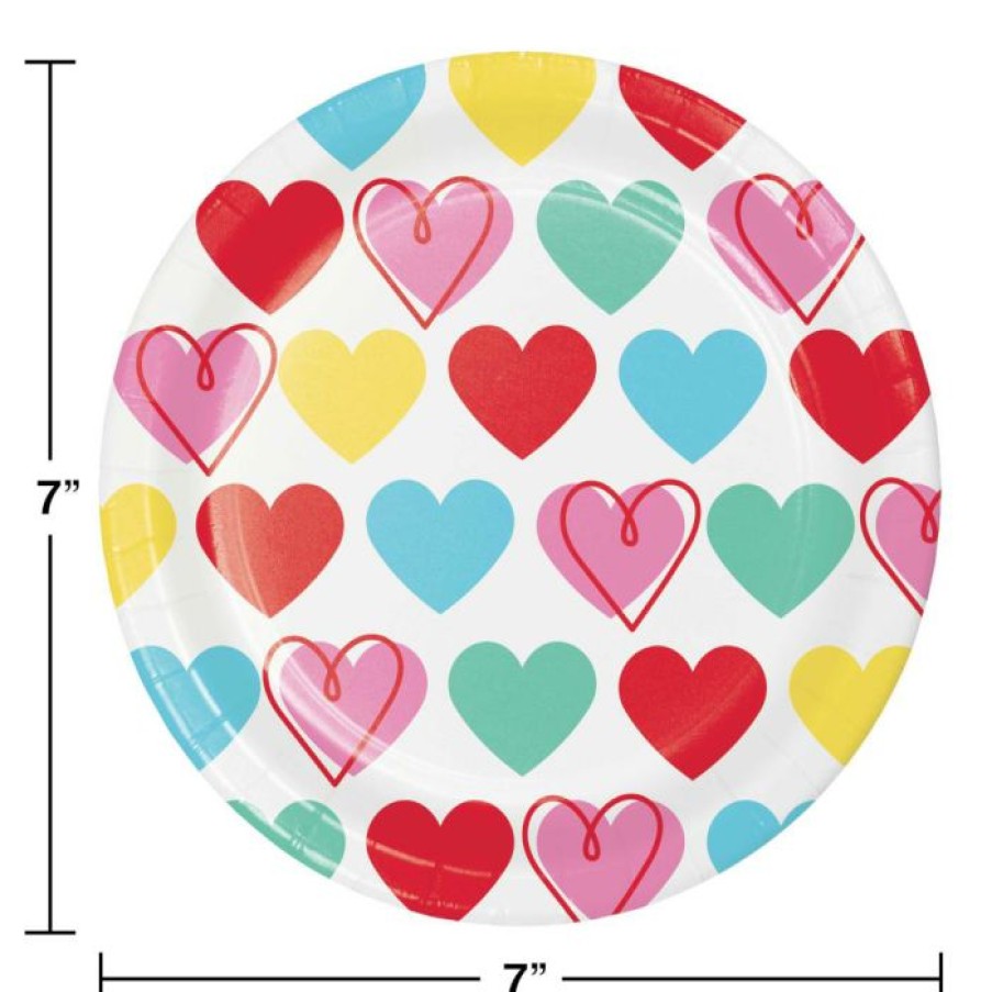 Holidays * | Creative Converting Valentine'S Day Party Decorations Colorful Hearts Dessert Plate (8/Pkg)