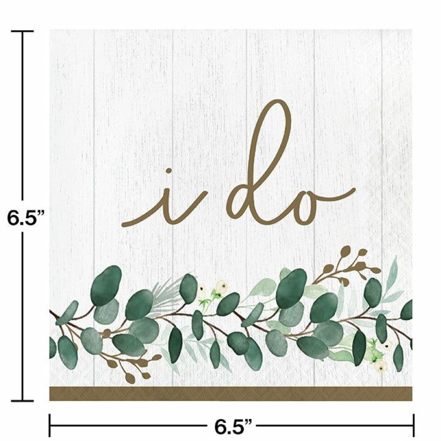 Themed Tableware * | Creative Converting Eucalyptus Greens Luncheon Napkin, I Do 16Ct Bridal And Wedding Tableware Themes