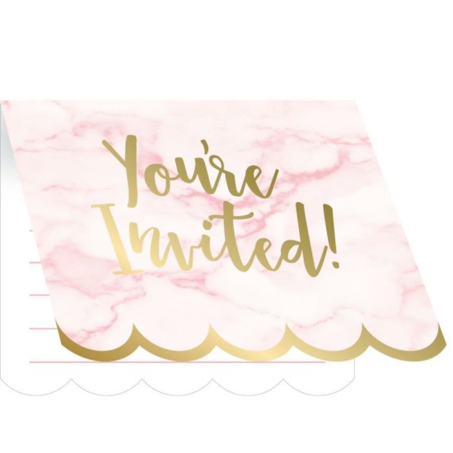 Baby Showers * | Creative Converting Baby Showers Pink Marble Invitations, 8 Ct