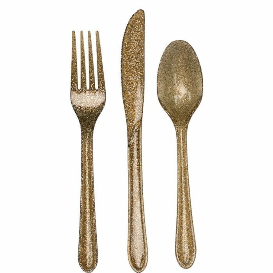 Holidays * | Creative Converting Christmas Party Supplies Glitz Gold Plastic Cutlery Set, 24 Ct