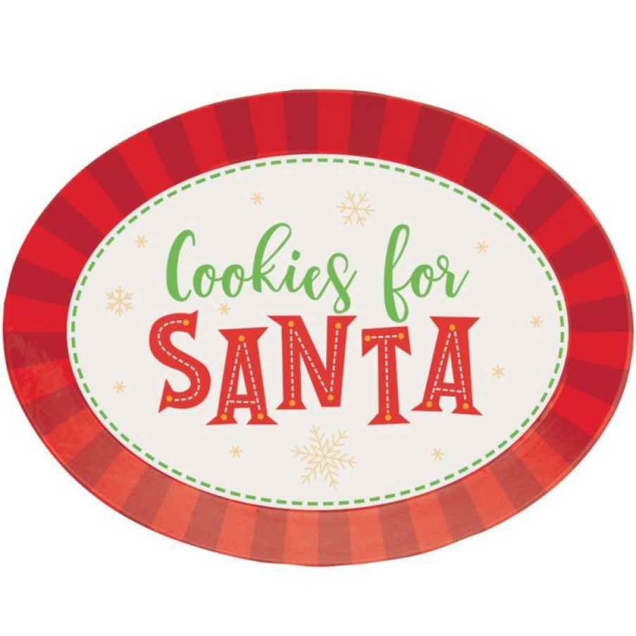 Holidays * | Creative Converting Christmas Party Supplies Oval Plastic Tray, Cookies For Santa