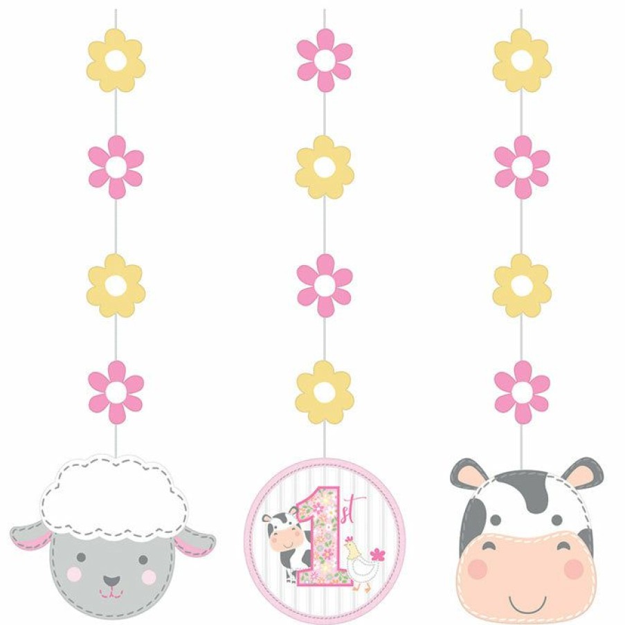 Birthdays * | Creative Converting 1St Birthday Party Themes Farmhouse Birthday Pink Hanging Cutouts (36/Case)