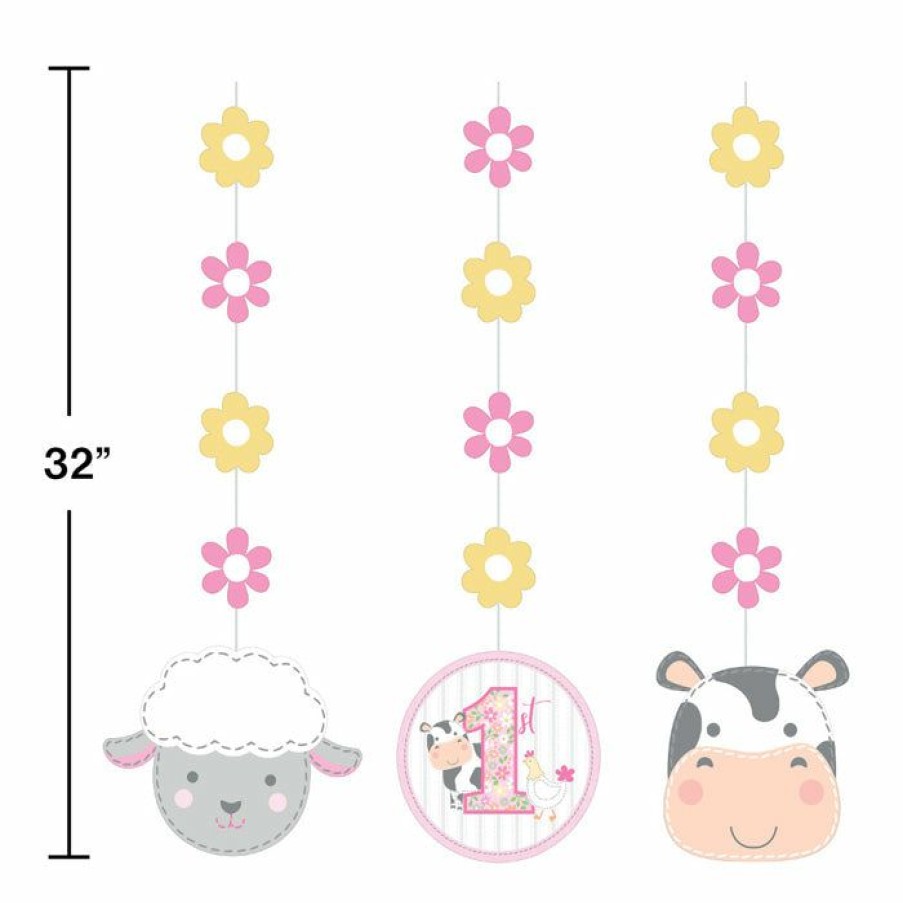 Birthdays * | Creative Converting 1St Birthday Party Themes Farmhouse Birthday Pink Hanging Cutouts (36/Case)