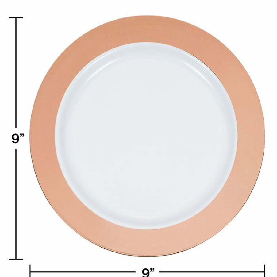 Bridal And Wedding * | Creative Converting 9 Rosegold Rim Plastic Plate 10Ct Bridal And Wedding