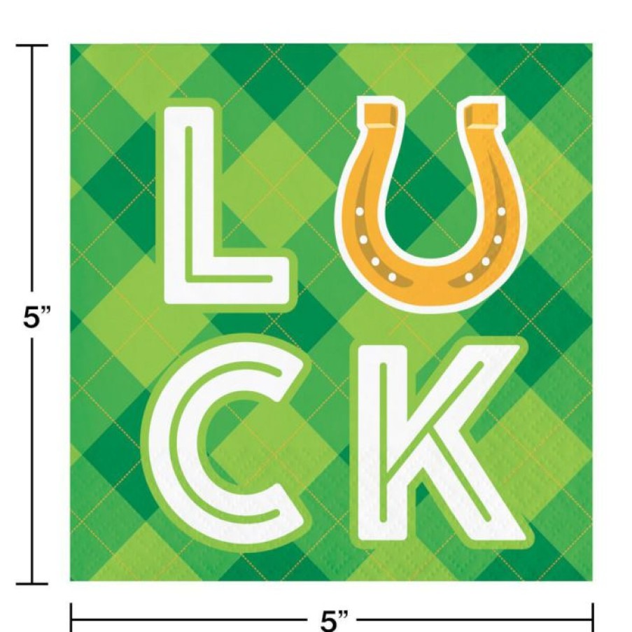 Holidays * | Creative Converting St. Patrick'S Day Party Decorations St Patricks Day "Luck" Beverage Napkins (192/Case)