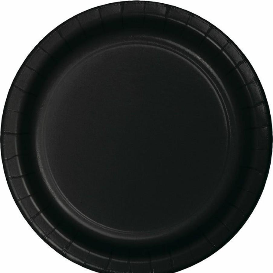 Solid Color Tableware * | Creative Converting Black Dessert Plates, 8 Ct Solid Color Tableware