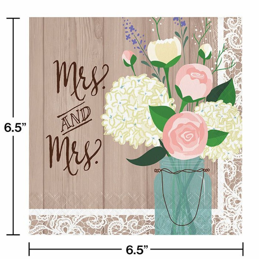 Bridal And Wedding * | Creative Converting Rustic Wedding Mrs. & Mrs. Luncheon Napkins 192 Ct Bridal And Wedding