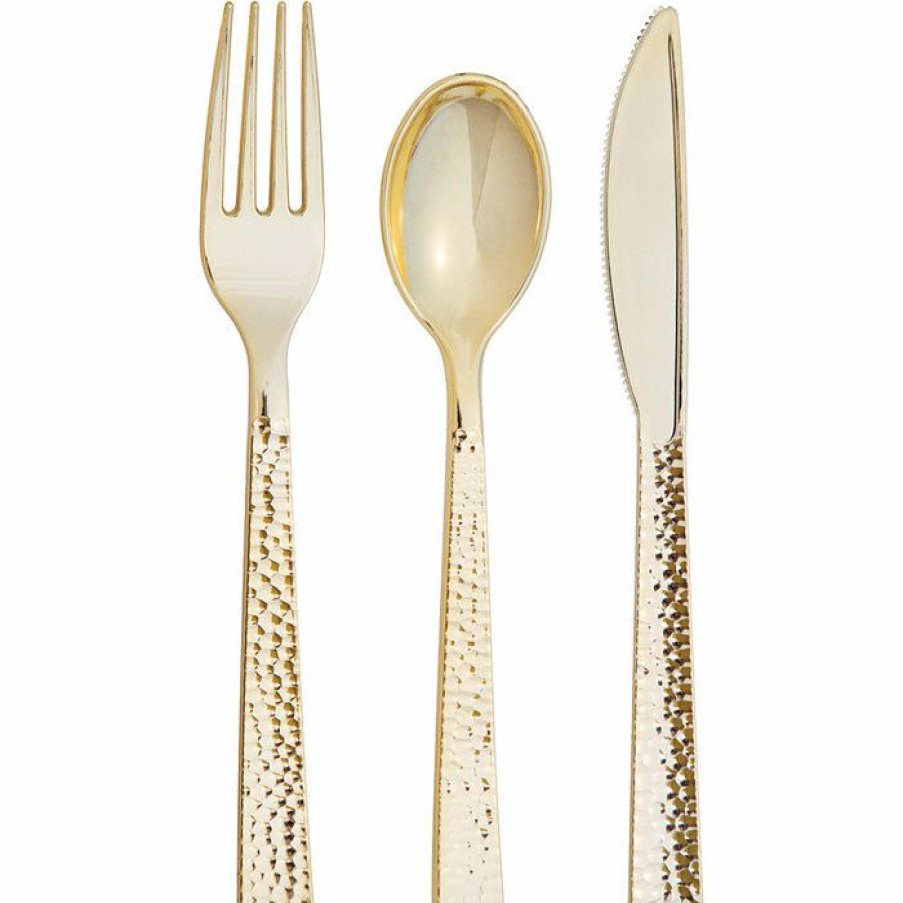 Solid Color Tableware * | Creative Converting Assorted Cutlery, Gold Hammered, 24 Ct Solid Color Tableware