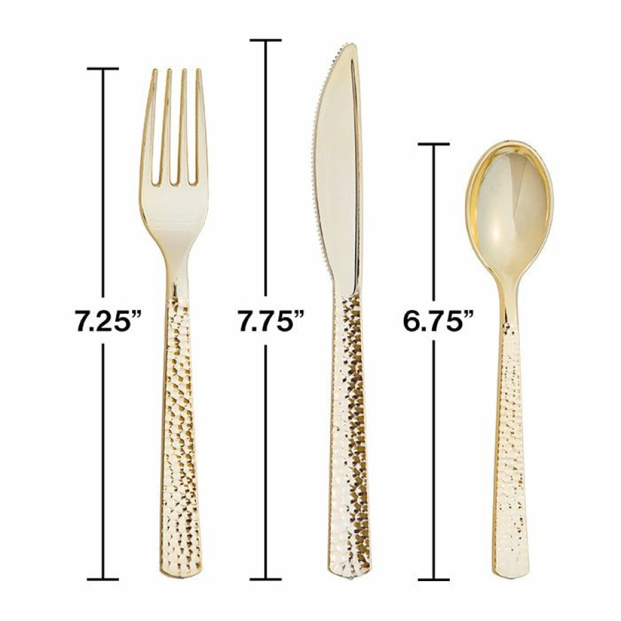 Solid Color Tableware * | Creative Converting Assorted Cutlery, Gold Hammered, 24 Ct Solid Color Tableware