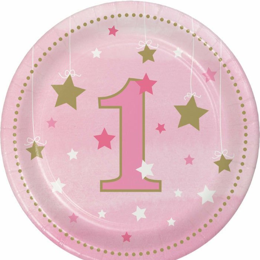 Birthdays * | Creative Converting 1St Birthday Party Themes One Little Star Girl 1St Birthday Dessert Plates, 8 Ct