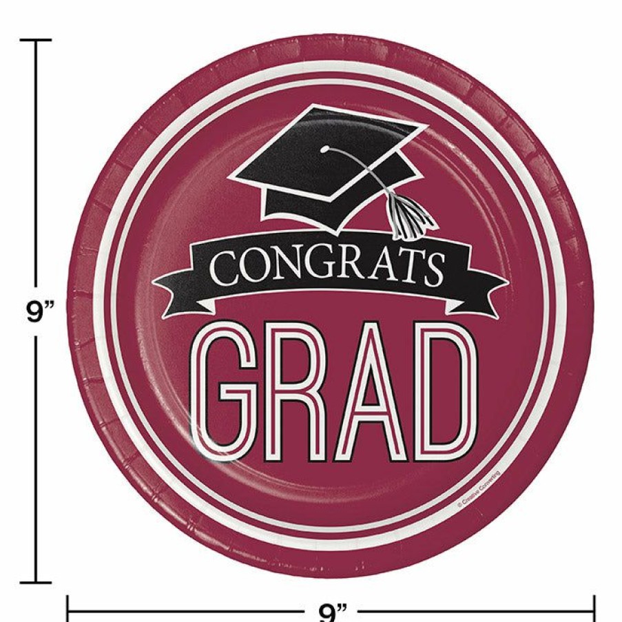 Graduation Party Supplies * | Creative Converting Graduation School Spirit Burgundy Red Paper Plates, 18 Ct Graduation Party Supplies