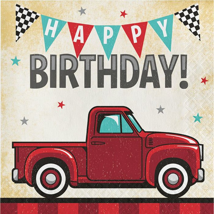 Birthdays * | Creative Converting Vintage Red Truck Luncheon Napkin 16Ct