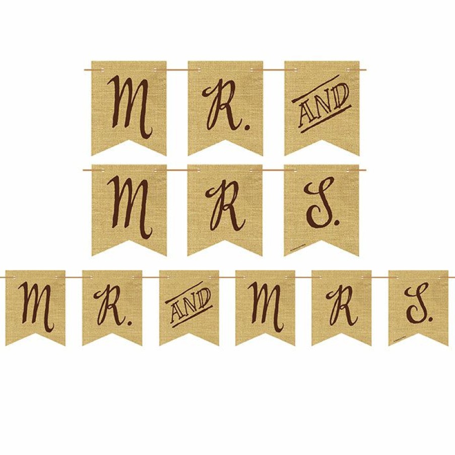 Bridal And Wedding * | Creative Converting Bridal And Wedding Rustic Wedding Burlap Pennant Banner With Twine, Mr. And Mrs. (6/Case)