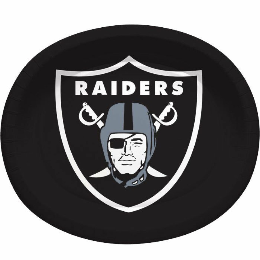 Sports * | Creative Converting Nfl And Football Party Supplies Las Vegas Raiders Oval Platter 10 X 12 , 8 Ct