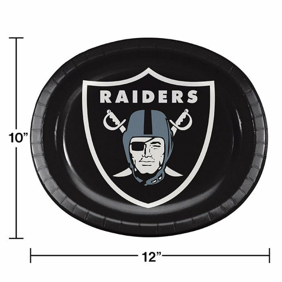 Sports * | Creative Converting Nfl And Football Party Supplies Las Vegas Raiders Oval Platter 10 X 12 , 8 Ct