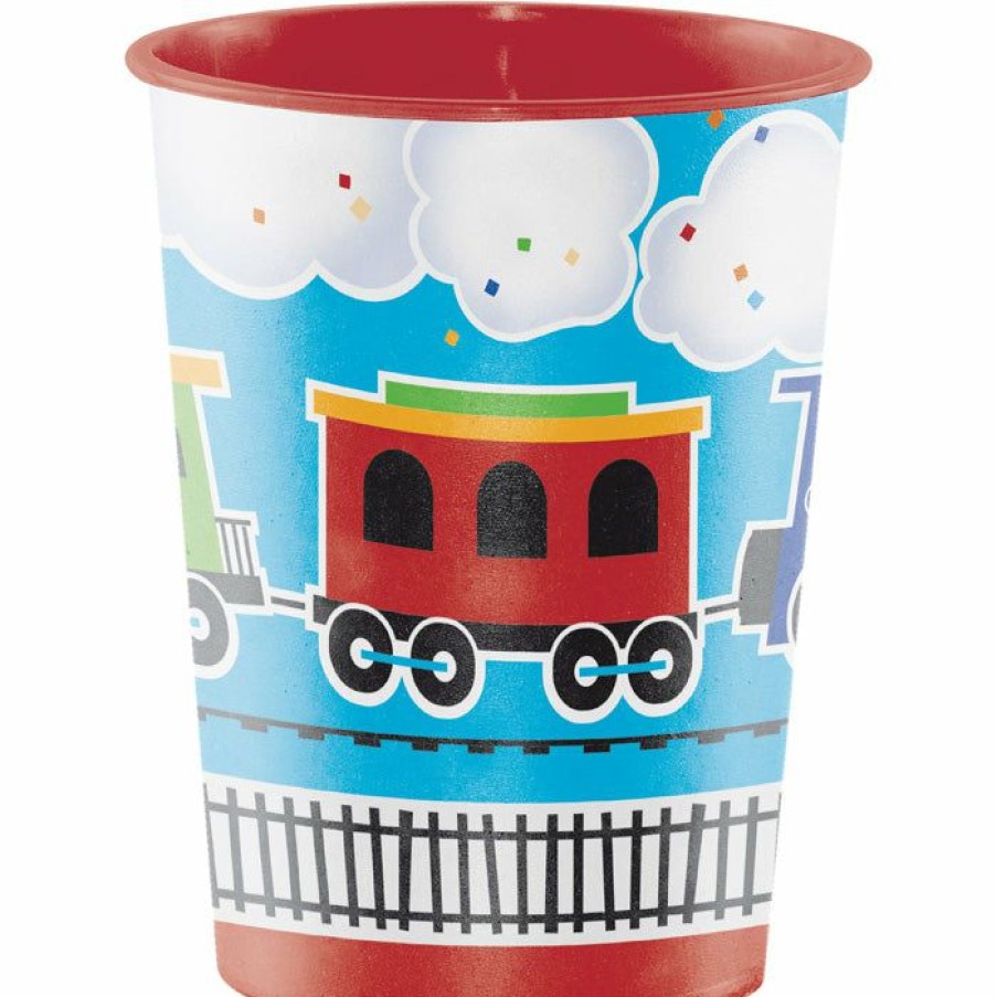 Birthdays * | Creative Converting All Aboard Plastic Keepsake Cup 16 Oz. (12/Case) 1St Birthday Party Themes