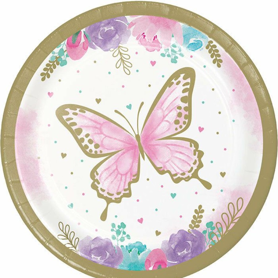 Birthdays * | Creative Converting Butterfly Shimmer Dessert Plate 8Ct Kids Birthday Party Themes