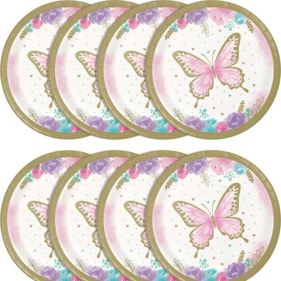 Birthdays * | Creative Converting Butterfly Shimmer Dessert Plate 8Ct Kids Birthday Party Themes