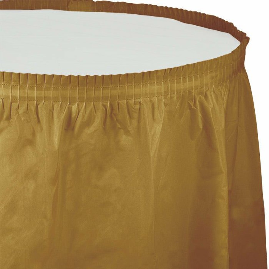 Solid Color Tableware * | Creative Converting Glittering Gold Plastic Tableskirt, 14 X 29