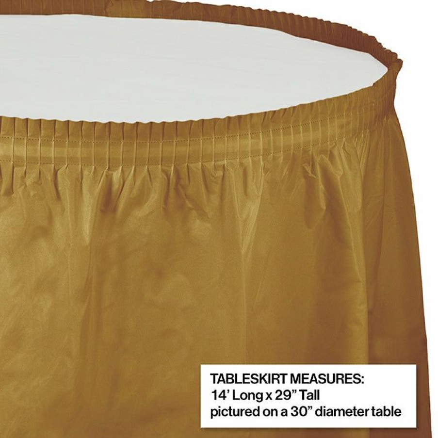 Solid Color Tableware * | Creative Converting Glittering Gold Plastic Tableskirt, 14 X 29